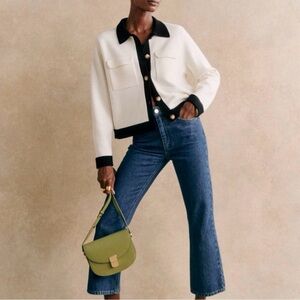 Sezane Black and White Buttoned Betty Cardigan size Small